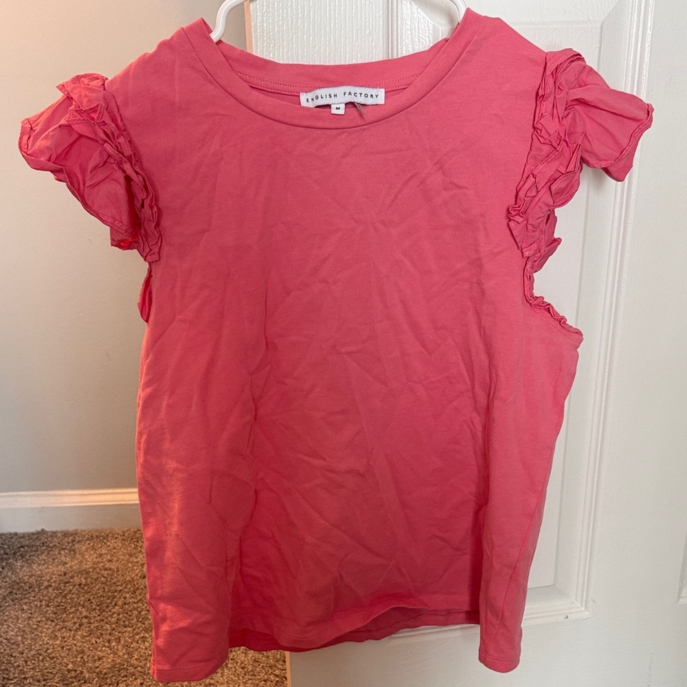 English Factory Coral Ruffle Sleeve Tee